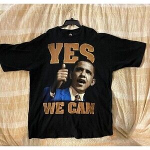Democratic President Barack Obama Men's Black Shirt Yes We Can USA  Big Tall 4XL